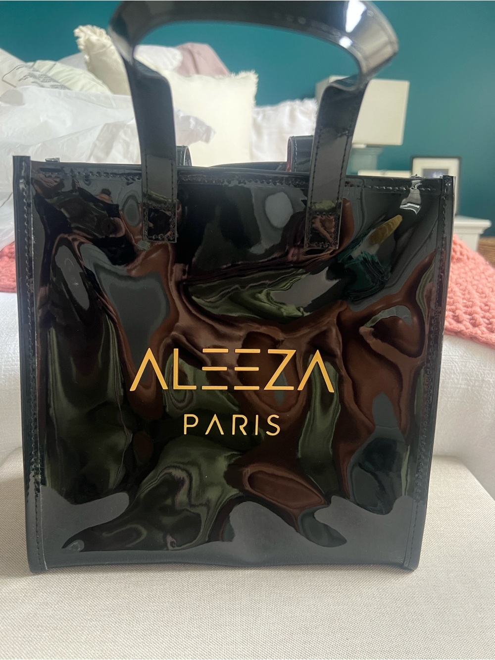 NWT | ALEEZA Paris Black Patent Tote Bag